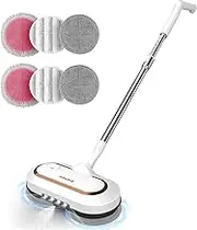 Electric Mop, AlfaBot S2 Cordless Spin Mop for Floor Cleaning, with LED Headlight and Sprayer/400ML Big Tank/60 Mins Runtime, Lightweight Floor Scrubber for Hardwood Floors, Tile, Laminate