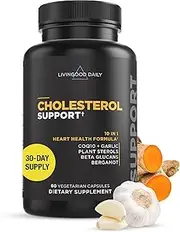 Livingood Daily Healthy Cholesterol Support, 60 Capsules - Natural Cholesterol Lowering Supplements with Plant Sterols, Beta Glucan & Heart Health Supplements CoQ10 for Normal HDL, LDL & Triglycerides