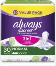 Always Discreet Normal 30 Pads Value Pack For Bladder Leak , Adult Incontinence