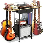 Yitexin 3-Tier Multi Guitar Stand with 4 Guitar Holder & Wheel, 3-In-1 Floor Guitar Rack for Multiple Guitars with Amp Stand & Drawer, Guitar Storage for Acoustic, Electric Guitar, Bass