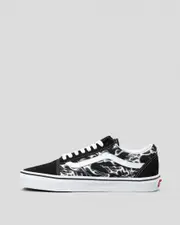 [Vans] Vans Women's Old Skool Shoes in Flames Black/True White Size 10.5 10.5 Flames Black/True White