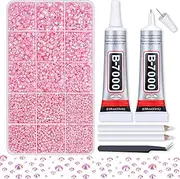 shynek 14000Pcs Flatback Pink Rhinestones with B7000 Adhesive Glue, Non Hotfix AB Color Jelly Resin Rhinestones Gems with Tweezer & Picker Pens for Shoes, Tumblers, Clothes Decoration