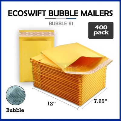 400 #1 7.5x12 ECOSWIFT KRAFT BUBBLE MAILERS PADDED ENVELOPES #1
