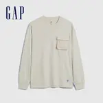 GAP 男裝 LOGO純棉圓領長袖上衣-米白色(841249)