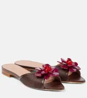 [Malone Souliers] Malone Souliers Cyd crystal-embellished raffia slides AU 7.5 brown