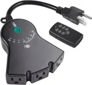 Dusk to Dawn Light Sensor Timer, 100 FT Range Remote Control with 3 Grounded Out