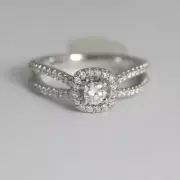 14K White Gold Diamond Engagement Ring .30 Center Split Shank Halo Brand New!