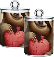 GAIREG Sloth Holding a Heart Qtips Cotton Swabs Holder Fancy Dispenser, Apothecary Jars with Lids for Bathroom 2 Pack