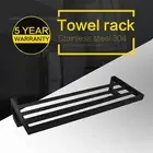 Wall Mounted 600mm Bathroom Square Towel Rack Double Rail Bar Holder Black Matte