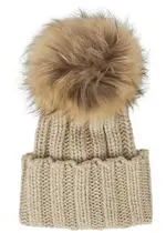 Inverni Cortina Slate Grey Pompom Cashmere Beanie - Sand One Size