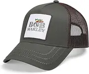 [Amplified] Trucker Baseball Cap with Adjustable Snapback Closure, Breathable, Bob Marley Olive Brown, One Size