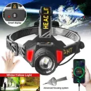 Zoomable White+Yellow LED Headlamp Head Light Torch USB Rechargeable Work Lamp