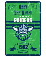 Canberra Raiders NRL Retro Tin Wall Sign Obey The Rules