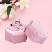 [Generic] Hexagon Velvet Ring Box by Premium Gorgeous Vintage Double Ring Display Gift Box with Detachable Lid for Proposal Engagement Wedding Ceremony (Pink)