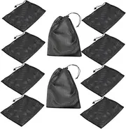 Abaodam 10pcs Durable Mesh Drawstring Bags for Organized Storage of Sports Equipment and Laundry Breathable Black Mesh Pouches for Convenient Travel and Gym Use