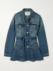 [Alaïa] Alaïa - Belted Denim Peplum Jacket - Blue - FR 34 FR 34 Blue