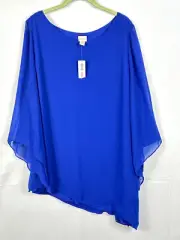 CHICO'S 3 16 Asymmetrical Drama Top Blouse Mysterious Blue Long Sleeve Light NEW
