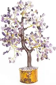 Amethyst Crystal Stone 300 Beads Gemstone Mesal Tree Reiki Healing Crystal Money-Trees With Combo Set & Stone Tree House Decoration Table Decor Good Luck Size 10-12 Inch (Golden Wire)