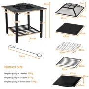 Outdoor 4-in-1 Fire Pit Table with Mesh Cover, BBQ Grill, and Ice Bucket
