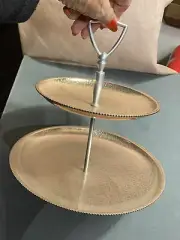 Kromex Large PINK Aluminum 2-Tier Tidbit Serving Tray NOS- Made in USA