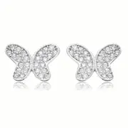 Sterling Silver White Cubic Zirconia Butterfly Stud Earrings