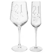 2pc Gibson Gifts 21 Birthday Crystal Wine & Champagne Glass Combo Set Clear