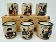 Vintage Christmas Ceramic Votive Candle Holders Set of 6 Snowmen Holiday UNUSED