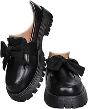 [Generic] Women's Patent Leather Loafers Platform Bow Loafers Vintage Chunky Heel Oxford Shoes Heeled Gothic Lolita Oxfords