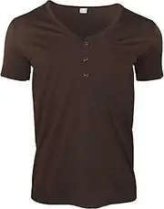 [VgueElegc] Men's Lapel Collar Stylish Tops Cotton Muscle T-Shirt with Button Basic Solid Fit Golf Tees T-Shirt, Brown, Large