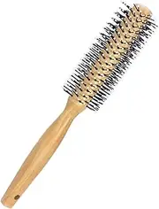Harewu Round Curling Comb with Original Wooden Handle Made of Pure Beech Wood,Gentle Nylon Bristles,For All Hair Styles,Natural and Gentle Hair Brush (Yellow)