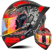 Full Face Motorcycle Bluetooth Helmet, DOT/ECE Modular Helmet with Dual Sun Visors and Detachable Lining, for Adult Men and Women S~XXL