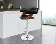 Alfordson 1x Bar Stool Joan Kitchen Swivel Chair Wooden Leather Gas Lift