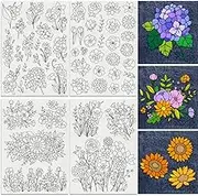 DOODLREAM Pack of 43 Embroidery Pattern Stabiliser with Flowers Leaves 8.3 x 11.7 Inches Rose Sunflower Daisy Soluble Stick Stitch Embroidery Sticker 4 Sheets Flower Water Embroidery Paper for Sewing