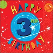 Blast Off Space Rocket Solar System Planets 3rd Birthday Party Luncheon Napkins