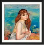 Auguste Renoir Etter Badet Painting Square Wooden Framed Wall Art Print Picture 16X16 Inch