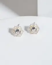 Silver Cubic Zirconia Crystal Hexagon Stud Earrings