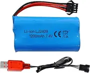 7.4V 1200mah SM-4P Plug Rechargeable Battery with USB Charging Cable for EC08 RC Toy Car Model Off-Road Vehicle Climbing Drift Racing Remote Control Boat Battery