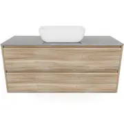 Forme Razor 1200 Wallhung Vanity With Victoria Grey Stone Top and Pluto Above Counter Basin - Walnut