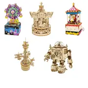 Robotime DIY Mechanical Wooden Music Box - Carousel