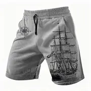Men's Nautical Sailboat Shorts Summer Shorts Casual Shorts Mid Waist Streetwear Hawaiian Retro Vintage Casual Daily Holiday Pocket Drawstring Elastic Waist Des