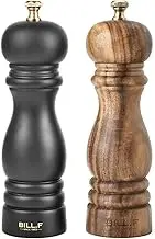 BILL.F Salt and Pepper Grinder Wooden Black Pepper Mill Grinder Salt Pepper Shakers Set of 2 with Adjustable Ceramic Rotor- 7 Inch