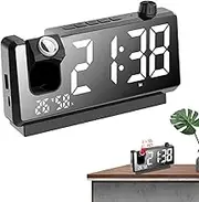 Projection Alarm Clock, Led Large Display, 180 Rotating Projection for Clear Time Viewing Wall or Ceiling, Ambient Light Sensor, Snooze Function, and Modern Bedroom Table Clock for Easy Wake