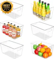 6pc XL Clear Plastic Storage Bins w/ Handles Pantry Fridge Cabinet Organizer