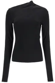 [TOTEME] TOTEME black draped jersey top with long sleeves and wide neck slim fit M Black