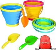 Holady Collapsible Buckets, Collapsible Pail,Sand Buckets and Sand Shovels Set,Foldable Pail Bucket Multi Purpose for Beach, Camping Gear Water and Food Jug, Dog Bowls-2.5 L(6 PCS)