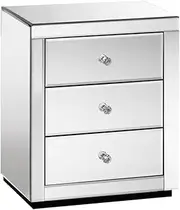Artiss Bedside Table Mirrored Silver with 3 Drawers Nightstand, Bedroom Living Room Home Furniture, Bed End Side Storage Cabinet Narrow Space Organiser Unit