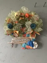 Farmhouse Pumpkin Patch Pumpkins Harvest BURLAP Deco Mesh WREATH Autumn 8x8