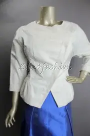 $2990 New with Tags CAROLINA HERRERA White Textured Print Cotton Silk Jacket 8