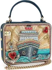 [MARY FRANCES] Full Steam Ahead Beaded Handbag Cruise Ship Top Handle Novelty Bag, Blue, Blue, Free Size