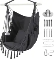 Hammock Chair, Hanging Rope Ceiling Swing with 2 Cushion,Macrame Swinging Han...